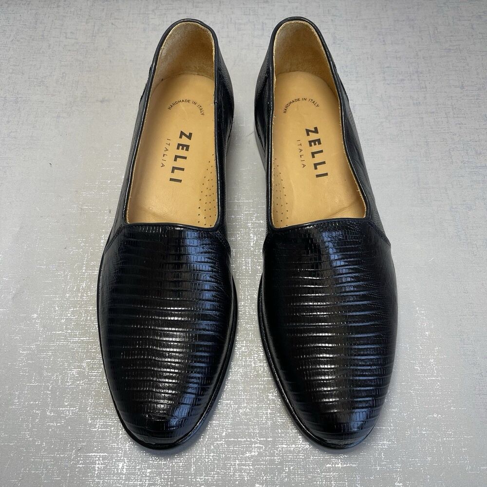 ZELLI Italia Genuine Teju Lizard Loafers Men's 10 M Black Handcrafted in Italy